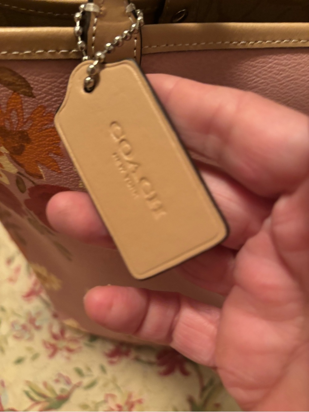 Coach Peony Floral print Tote with Tan Trim - Picture 3 of 16
